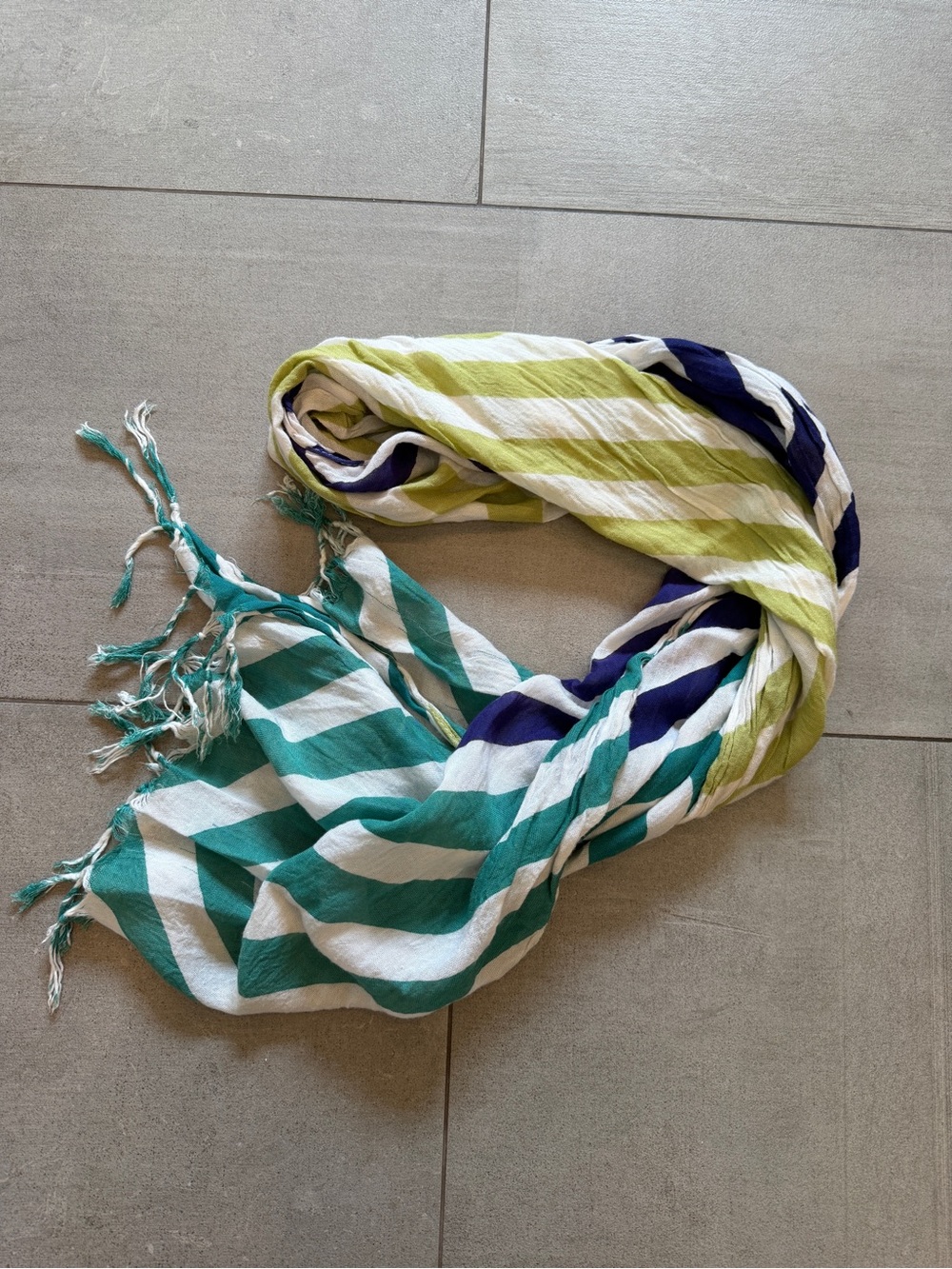 Striped Lightweight Scarf in Teal, Lime, Navy & White - fun for summer! 🌸